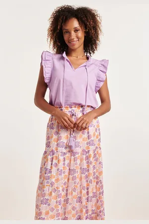 Smashed Lemon 24352 zachte lilae top met dubbele ruchesmouwen |
