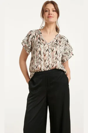 Smashed Lemon 25079 chiffon top met grafisch zigzag print, |