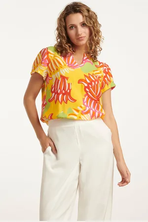 Smashed Lemon 25030 v-hals top met fel rijke bloemenprint |