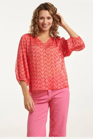 Smashed Lemon 25051 elegante chiffon top met schelpprint |