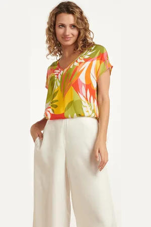 Smashed Lemon 25156 multicoloured bladprint top met v-hals |