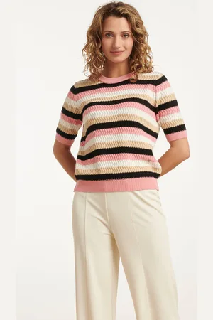 Smashed Lemon 25109 gebreide trui met , sand en zwart colourblock