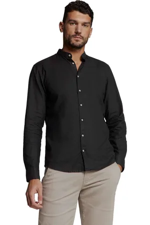No Excess Shirt granddad solid with linen black