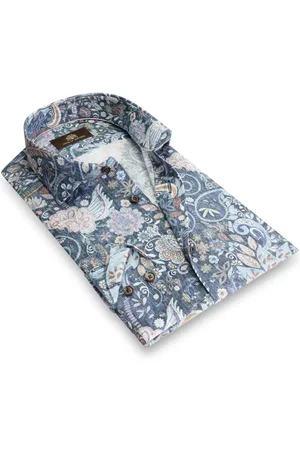 Circle of Gentlemen Mojiz linnenhemd print multicolor blauw/grijs