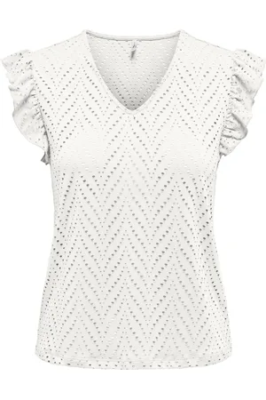 ONLY Onlsmilla sl v-neck frill top jrs off-white