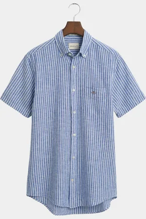 GANT Casual hemd korte mouw reg cotton linen stripe ss sh 3250039/407