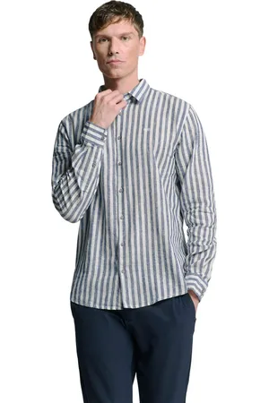 No Excess Shirt verical big stripes with line indigo blue