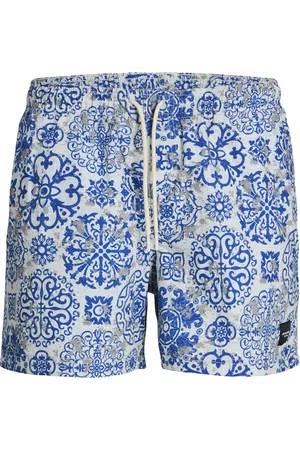 JACK & JONES Heren zwemshort jpstmaui mature azulejo print wit/blauw