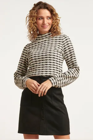 Smashed Lemon 23576 stijlvol geruit turtleneck top in zwart-wit