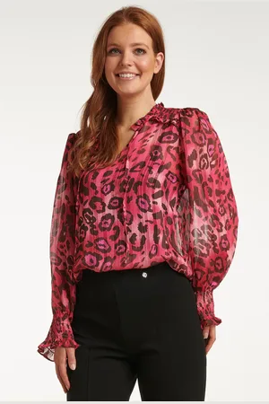 Smashed Lemon 23717-445-999 v-hals top met dierenprint in fuchsia