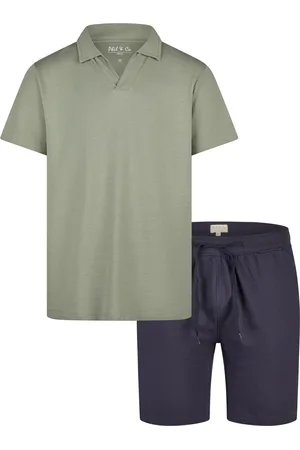 Phil & Co. Berlin Heren korte pyjama set shortama badstof groen/blauw