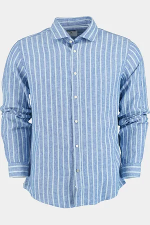 Bos Bright Blue Casual hemd lange mouw linnen shirt lm streep 42540016d/ts467d indaco/white/jeans