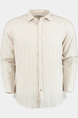 Bos Bright Blue Casual hemd lange mouw linnen shirt lm streep 42540016d/ts467b sand/white/coloniale