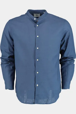 Bos Bright Blue Casual hemd lange mouw linnen shirt lm 42540006b/235 ultramarine