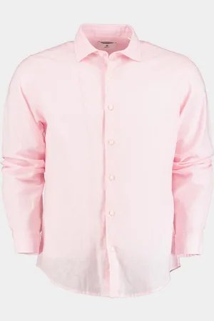 Bos Bright Blue Casual hemd lange mouw linnen katoen shirt lm 42540015i/502 rosa