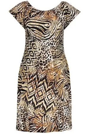 Geisha 57363-60 may 775 dress elastic shoulder jersey aop pr.06-25-2 brown/black