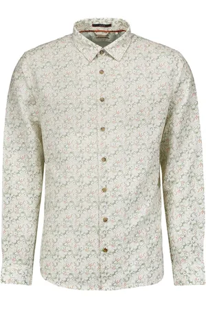 No Excess Overhemd lange mouw print allover linnen white