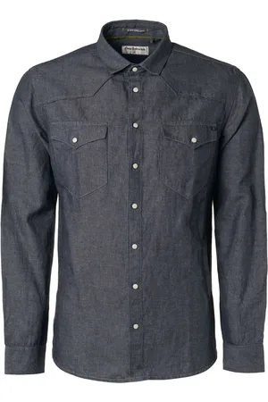No Excess Overhemd lange mouw linnen denim look indigo