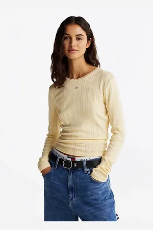 Tommy Hilfiger Slim fit longsleeve T-shirt met ajourmotief