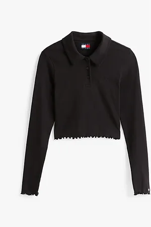 Tommy Hilfiger Slim fit cropped polo met lange mouwen