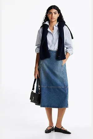 Tommy Hilfiger Denim A-line midirok met leren detail