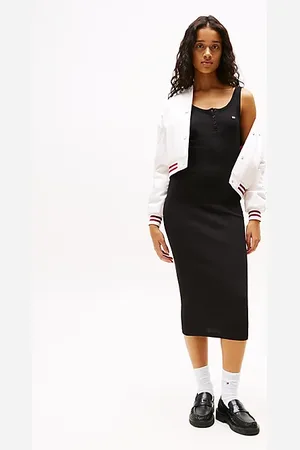 Tommy Hilfiger Geribde slim fit midi-jurk