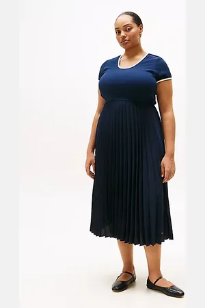 Tommy Hilfiger Curve fit and flare midi-jurk met plooien