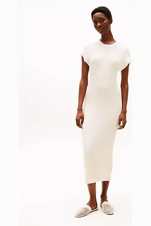 Tommy Hilfiger Ribgebreide midi-jurk met kapmouwen