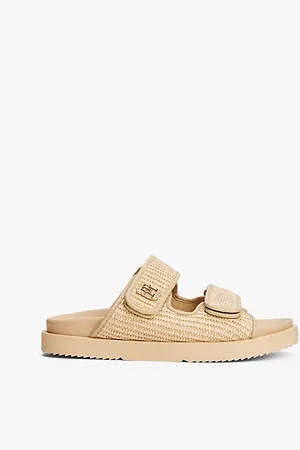Tommy Hilfiger Raffia sandaal met profielzool en monogramgesp