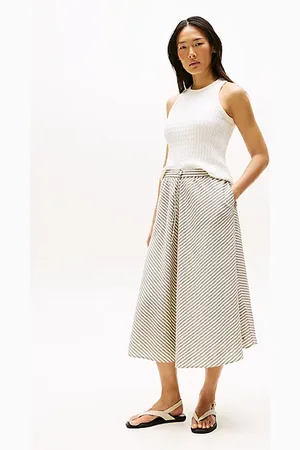 Tommy Hilfiger Midi-rok met A-line en crinkle-effect