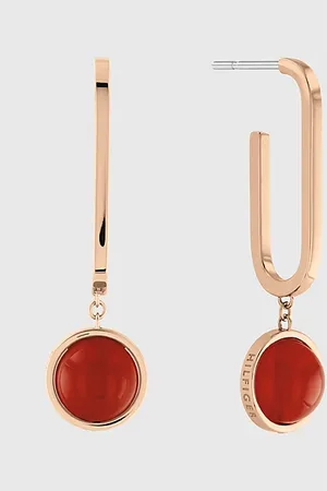 Tommy Hilfiger Rosévergulde oorringen met carneoolhanger
