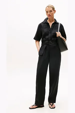 Tommy Hilfiger Linnenmix jumpsuit met korte mouwen en riem