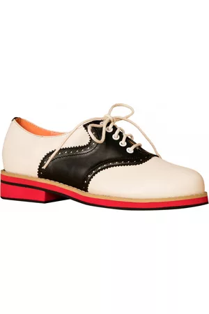 Banned Retro Dames Veterschoenen - 60s Old Soul Dancer Shoes in White and Black