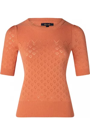 King Louie Dames Gebreide truien - 60s Bella Knit Heart Ajour Top in Langoustino Orange