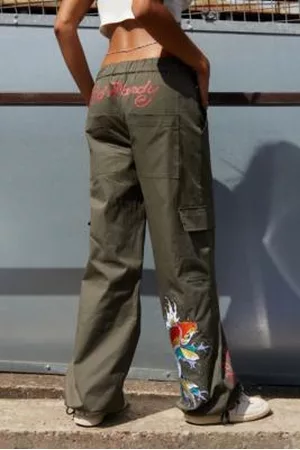 ED HARDY Dames Cargo's - Khaki Koi Leaper Cargo Pants