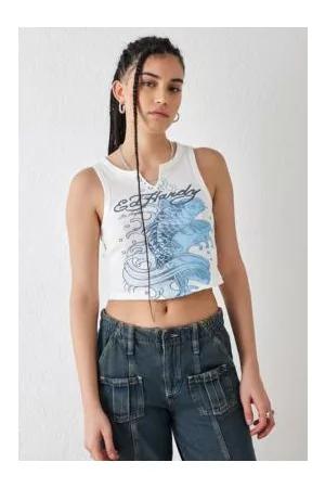 ED HARDY Love Fish Notched Tank Top