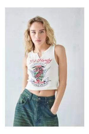 ED HARDY Dames Tanktops - White Forever Notched Tank Top
