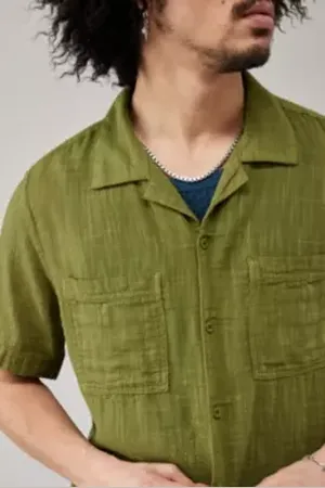 BDG Chemise en gaze olive unie en taille: Small