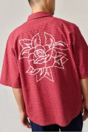 ED HARDY UO Exclusif Chemise à Carreaux Rose taille: Medium