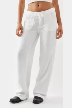 BDG Pantalon en lin blanc à cinq poches en taille: XL