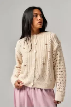 Kimchi Blue Rose Pointelle Knit Cardigan en taille: XS