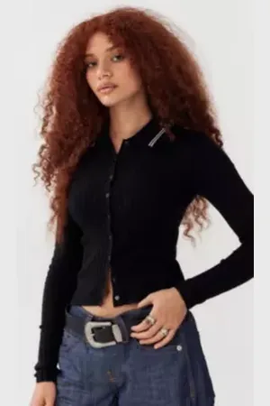 BDG Denver Ribbed Knit Polo Top en taille: Medium