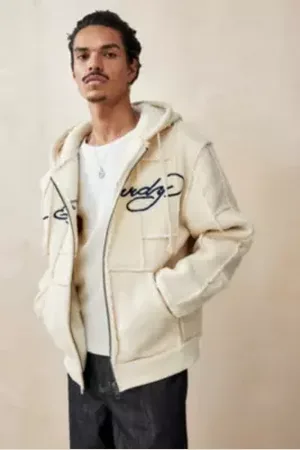 ED HARDY Sweat à capuche en sherpa patchwork écru Exclusivité UO en taille: Large