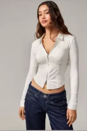 Silence + Noise White Hailey Zip Through Shirt en taille: TTP