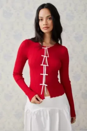 Kimchi Blue Peyton Pointelle Knit Bow Cardigan en taille: XS