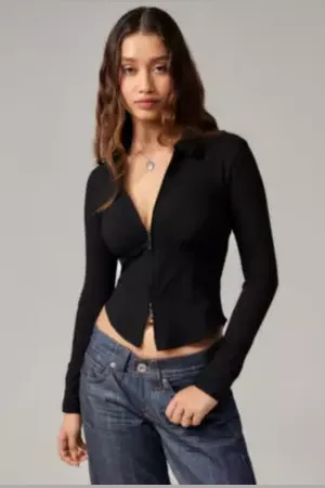 Silence + Noise Chemise à fermeture éclair noire Hailey taille: TTP