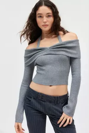 Urban Outfitters Haut en maille côtelée à épaules dénudées UO Devon par en taille: Large