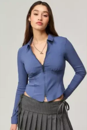 Silence + Noise Chemise à fermeture éclair bleue Hailey taille: Small