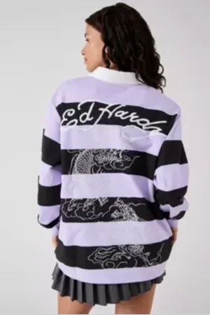 ED HARDY Polo à rayures UO Exclusif en taille: XS