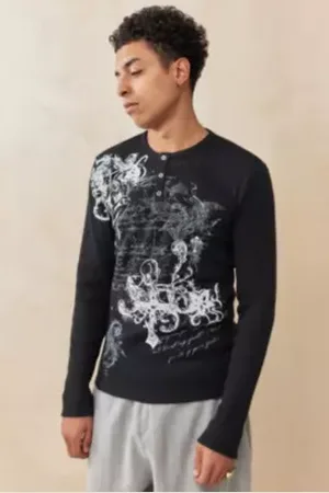 Jaded London Haut Henley en maille gaufrée gothique en taille: Medium